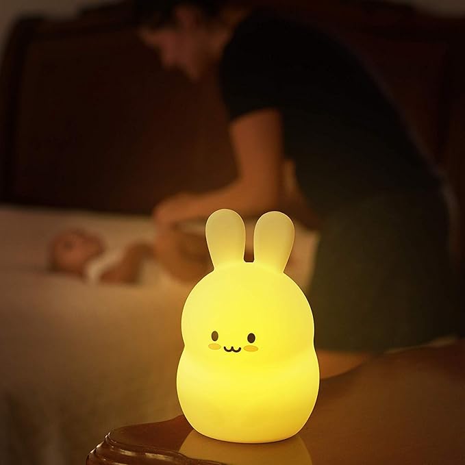 Large Rabbit Night Lights for Kids in Silicone, 9 Colors Baby Bedroom Lighting Children Bedside Table Lamps for Toddlers/Boys/Girls/Adults/Bedroom/Student/Elder/Bathroom/Outdoor - Large