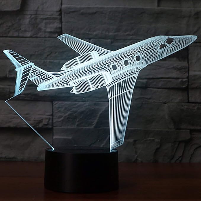 Creatively 3D Plane Lights LED Airplane Night Light, YKLWORLD 3D Aero Plane Illusion Table Lamp with 7 Colors and USB Powered, Best Bedroom Decor Toys Gifts for Kids Children Birthday