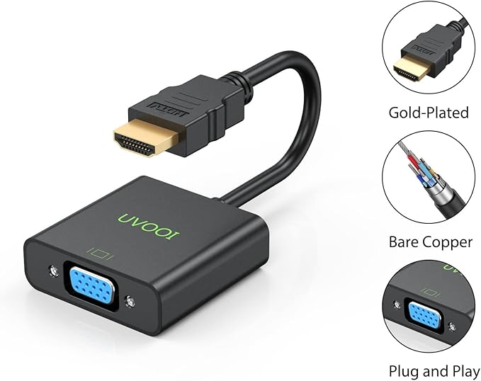 HDMI to VGA Adapter 10 Pack, HDMI to VGA Cable Male to Female Monitor Display Cord 1080P@60Hz for Desktop, Laptop, PC, Projector, HDTV, and More (Not Bidirectional)