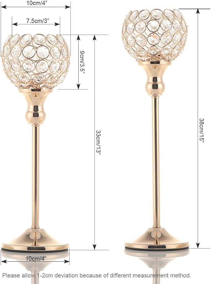 VINCIGANT 16PCS Gold Crystal Candle Holders Pillars for Wedding Decoration,Votive Crystal Candle Holders for Dinner Table Room Party Rhinestone Decorative