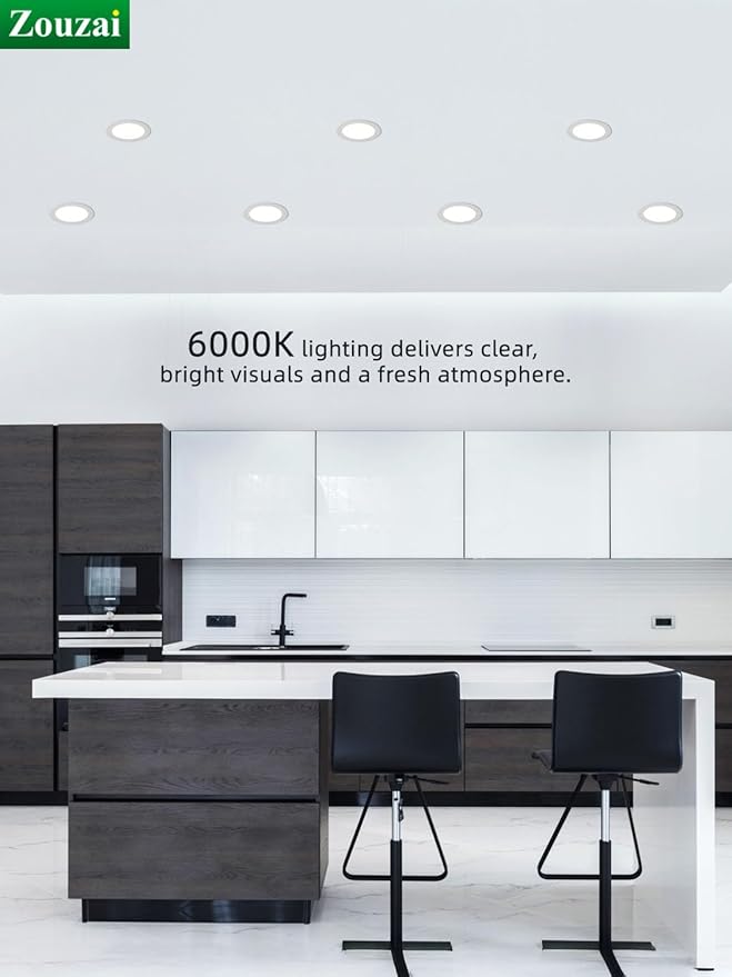 zouzai 12 Pack 4 Inch 6000K Ultra-Thin LED Recessed Light with Junction Box, 9W 810lm Dimmable,Ra>85 High Brightness - ETL an Energy Star Certified