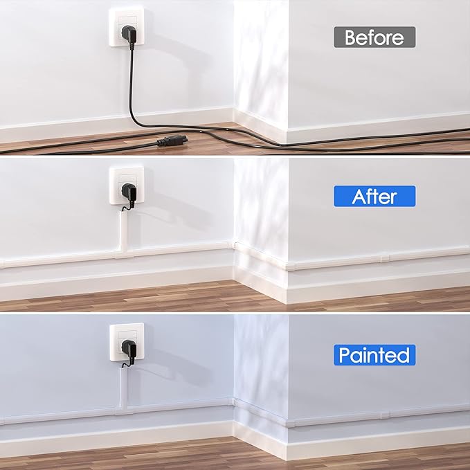 Yecaye 125in Cord Hider, Large Cord Covers for Wires on Wall, Cable Management Kit for Mount TVs, Wire Hider Cable Concealer for Home Office, W1.18in H0.6in, White