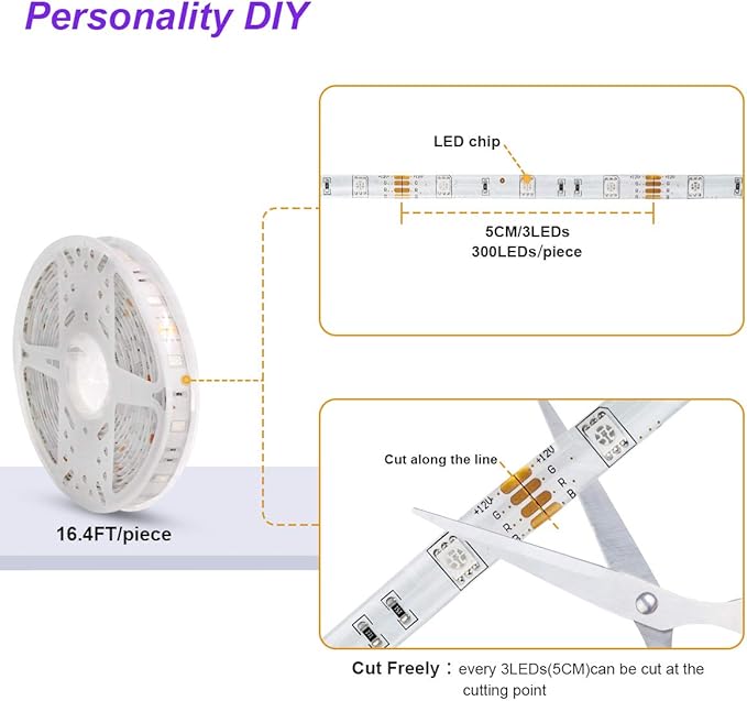 dalattin Waterproof Led Lights Outdoor Led Strip Lights 32.8ft RGB 300 LEDs Color Changing Led Rope Lights with 44 Keys IR Remote, 2 Rolls of 16.4ft