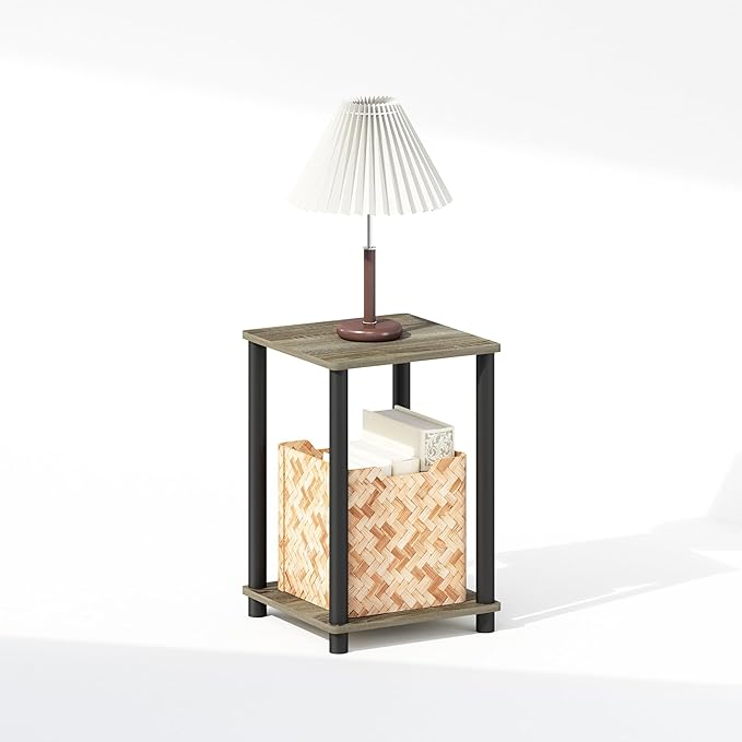 Furinno Turn-N-Tube Night Stand, 2-Tier Open Shelf Design Nightstand, Toolless Bedside Table, End Table, Side Table, for Bedroom, Living Room, French Oak