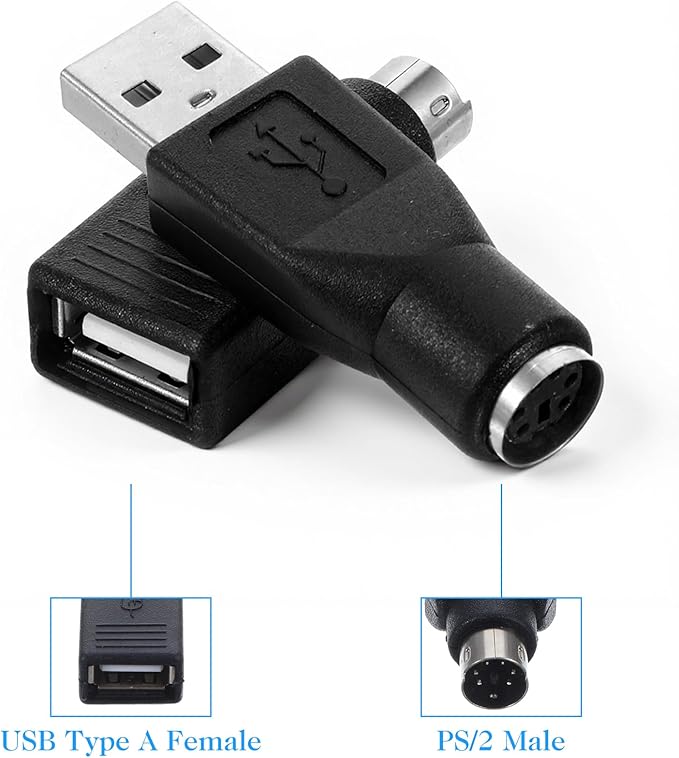 USB to PS2 Adapter, 2PCS USB Female to PS/2 Male Converter Black Male to Female Keyboard Adapter PS-2 Jack to USBA Plug for Mouse and Keyboard, Replacement PS/2 Keyboards Adapters