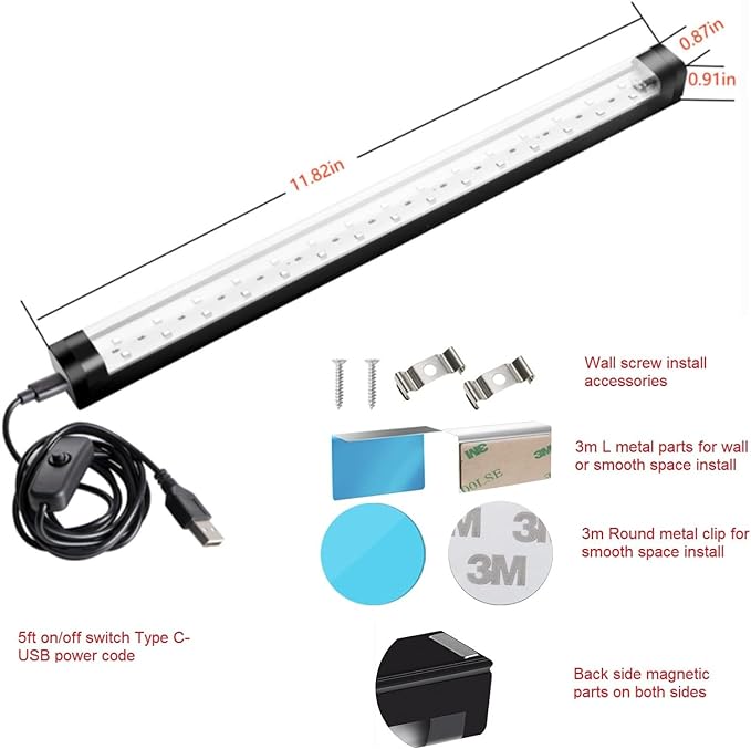 Black Light Bar 10W 1ft LED Blacklight for Fluorescent Tapestry Poster Body Paint Glow Party UV Strip Lights for Cabinet and Display Magnetic THLITURE 2 Pack