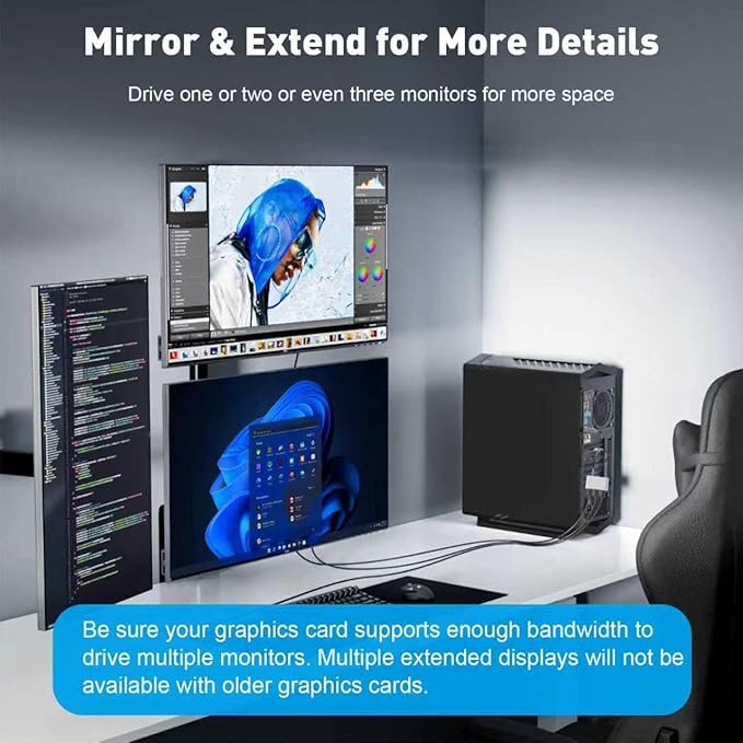 DisplayPort Splitter for 3 Monitors Extended Display | 4K 60Hz Display Port 1 in 3 Out, DP to Three DP MST Hub Adapter for PC, NVIDIA, AMD