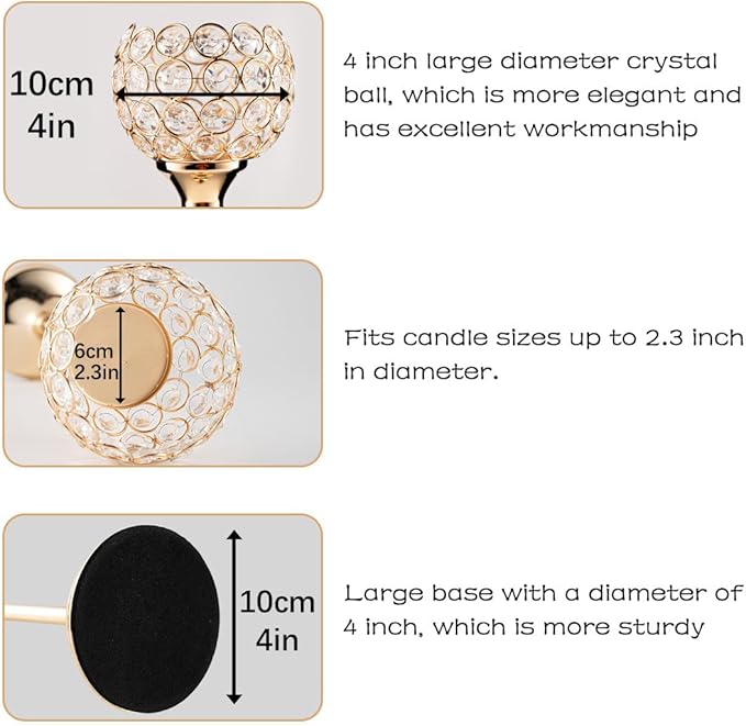 VINCIGANT Gold Crystal Candle Holders Set of 2 for Fireplace Coffee Table Mantle Decor,Wedding Home Halloween Decoration Centerpieces