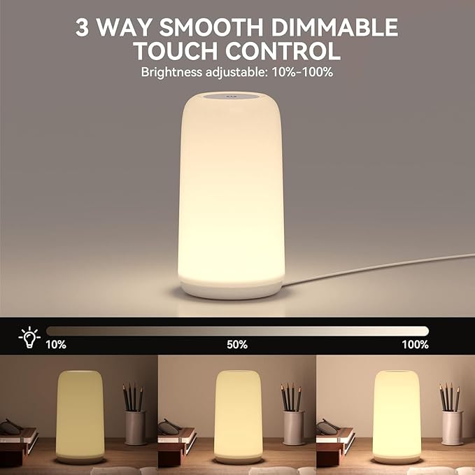 Touch Bedside Table Lamp, [Sleek Design & RGB Mode] 3 Way Dimmable Small Lamp for Bedroom, LED Lamp with Warm White Lights, Multi-Color Smart Nightstand Lamp for for Living Room Home Gifts