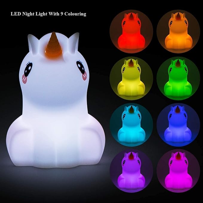 Animal-shaped Big Night Light for Children/Adult, Rechargeable LED Soft Silicone (BPA Free) Bedside Lamp, Adjustable Brightness and 9 Colors by Touch Control & Remote Control (Big Unicorn)