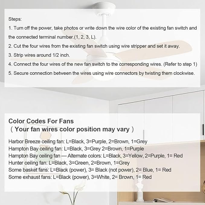 Ceiling Fan Switch Zing Ear ZE-208s E89885 3 Speed 4 Wire Pull Chain Switch Fan Light Switch Replacement Part with 4 Pre-Installed Wires(Nickel Chain)