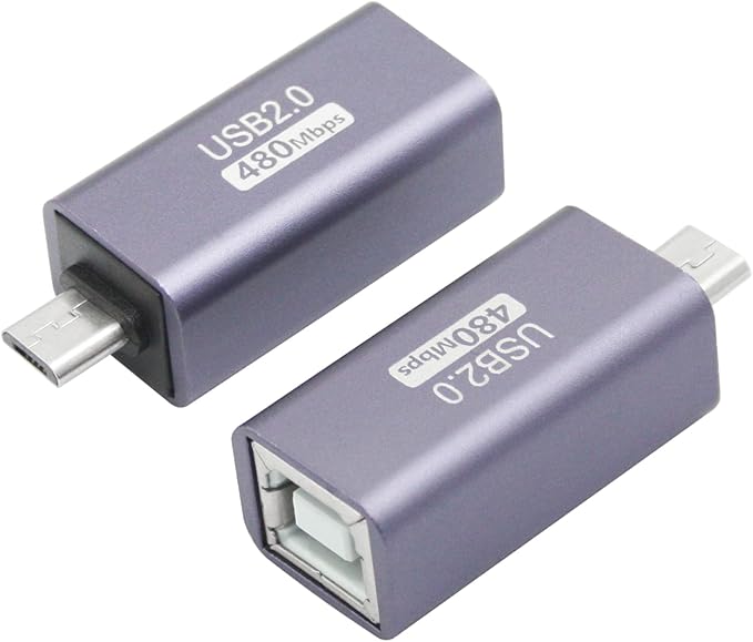 USB 2.0 B Type Connector Adapter, Micro USB Male to USB B (MIDI) Female Power and Data Extension Adapter, Aluminum Alloy Housing, for Electronic Piano, Printer, Scanner etc, 2Pcs