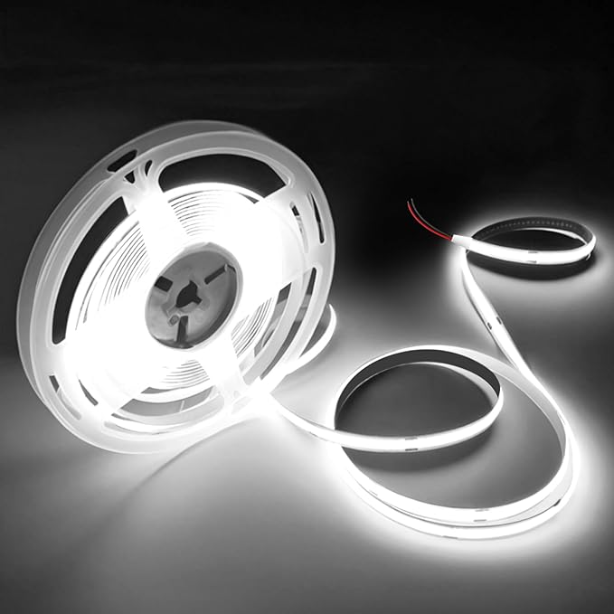 COB LED Strip Lights Daylight White 6000K,32.8ft 24V High CRI 95Ra+ Super Bright,Flexible Tape Lights for Bedroom,Mirror,Kitchen Cabinet, Living Room(Power Supply Not Included)