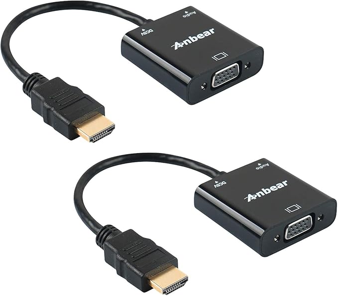 HDMI to VGA with Audio, Gold-Plated HDMI to VGA Adapter 2 Pack (Male to Female) Compatible for Computer, Desktop, Laptop, PC, Monitor, Projector, HDTV, Chromebook,Roku, Xbox and More