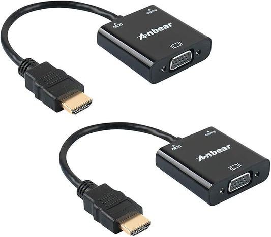 HDMI to VGA with Audio, Gold-Plated HDMI to VGA Adapter 2 Pack (Male to Female) Compatible for Computer, Desktop, Laptop, PC, Monitor, Projector, HDTV, Chromebook,Roku, Xbox and More