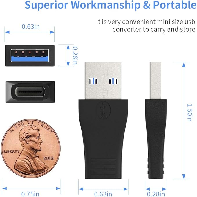 USB 3.0 to USB C Adapter 3 Pack, Type C Female to A Male Charger Converter for Apple Watch Ultra iWatch 8 7,iPhone 15 14 13 12 Pro Max Plus, Airpods, iPad Air Mini,Car,Samsung Galaxy S23 S24
