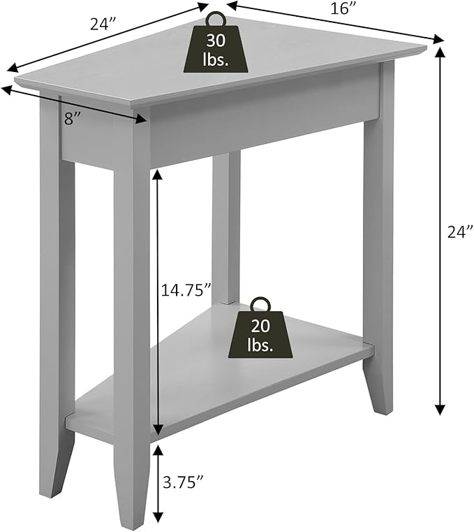 Convenience Concepts American Heritage Wedge End Table 24" - Classic Living Room Table with Storage Shelf, Side Table for Family Room, Bedside Table, Driftwood/White