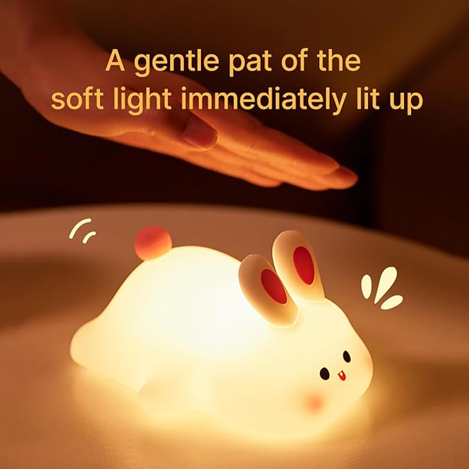ANGTUO Bunny Night Light, Big Face Rabbit, Dimmable & Rechargeable, Cute White Night Light, Kawaii Room Decor