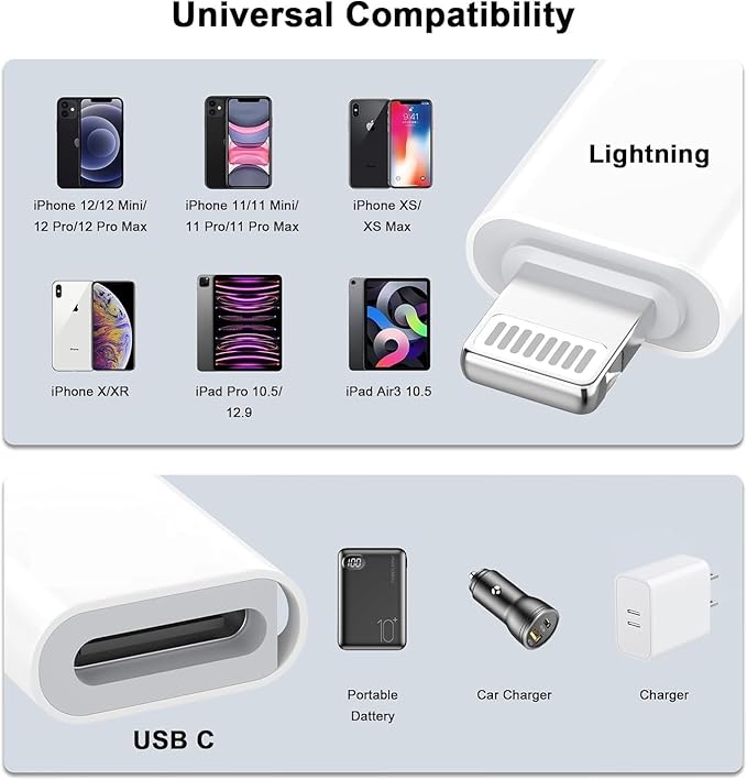 [Apple MFi Certified] 3Pack Lightning Male to USB C Female Charging Adapter,USB Type C Fast Charging Support Data Transmission Connector Dongle for iPhone 14/13/12/11/8/XR/XS/SE/7/Plus/Pro Max/6 iPad