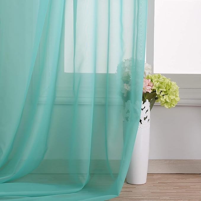 NICETOWN Pool Blue Decorative Window Scarfs, Fresh Color Chic Voile Sheer Curtains Flexible Valances for Beach House & Nursery Decor, Set of 2, W60 x L216