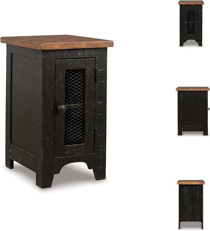 Signature Design by Ashley Valebeck Rustic Farmhouse Chair Side End Table with Cabinet Door, Distressed Black
