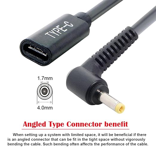 NFHK Type C USB-C Female Input to DC 4.0 * 1.7mm Power PD Charge Cable fit for Laptop 18-20V