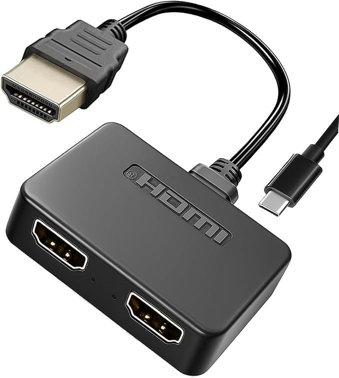 HDMI Splitter 1 in 2 Out, 4K HDMI Hub 2.0 Video Duplicator with 2.5ft USB Power Cable and Adapter, Supports 4K@30Hz UHD for TV, Monitor, Projector, PS4, Xbox, Blu-Ray – Mirror Mode Only