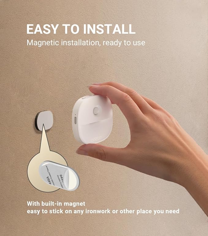 Lyridz Rechargeable Night Light, Motion Sensor Battery Nightlights, Mini Stick-on LED Closet Light, 1-20LM Dimmable Brightness for Bedroom, Kitchen, Washroom, Stairs, Hallway, 3-Pack