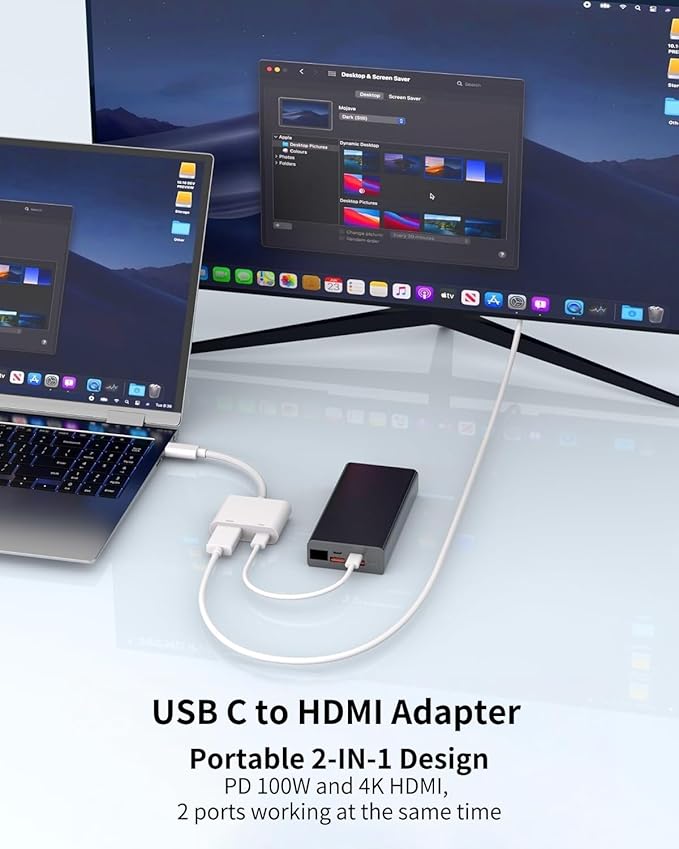 USB C to HDMI Adapter for iPhone 17/16/15 to TV, 4K@60Hz Type C Digital AV Adapter Sync Screen Connector Cable with 100W Fast Charging Port for iPhone 15/16/17 /iPad/MacBook to HDTV Projector Monitor