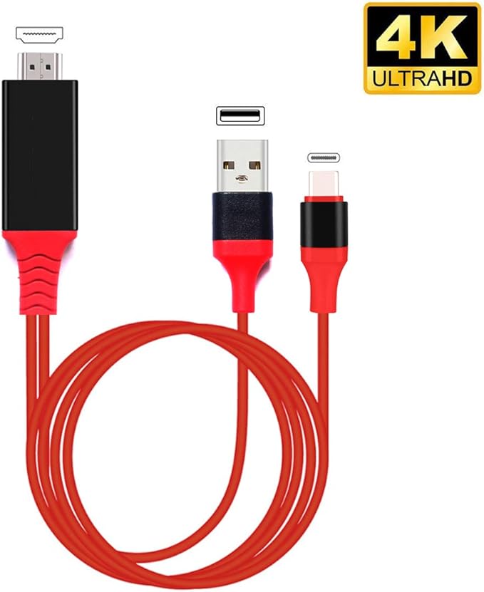 USB C to HDMI Adapter with USB Cable, Type c to HDMI Adapter 4K 30Hz Compatible with MacBook 2018 iPad Pro,iMac,ChromeBook Pixel,Galaxy S9 Note9 S10 Surface Book Pro- 6.6FT (6.6FT, Red)