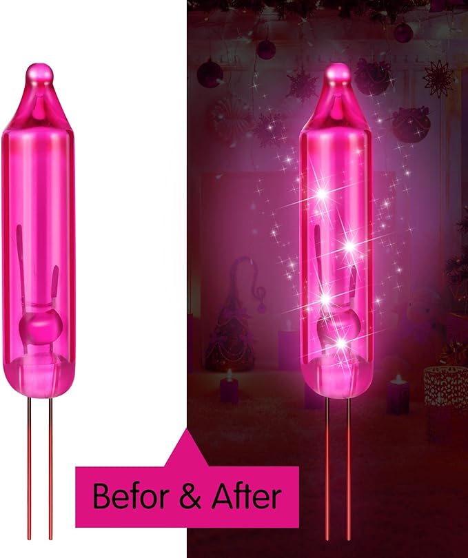 Mudder 200 Count 2.5V Christmas 50/100/150/200 Count Mini Incandescent Wire String Lights Replacement Bulbs Indoor/Outdoor Christmas Lights Decorations for Home Xmas Tree(Pink)