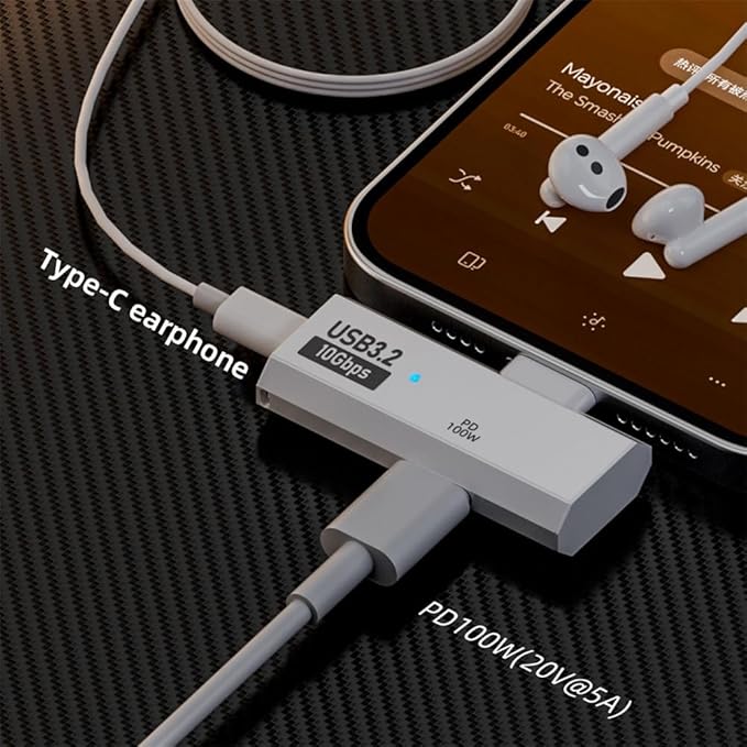 xiwai USB-C Splitter 1 in 2 Out Charger Connector Type-C Female USB3.0 10Gbps Data OTG & 100W PD Power Adapter for Laptop Tablet Phone