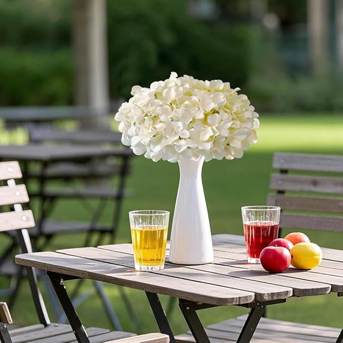 Hydrangea Artificial Flowers, 20 Pcs Champagne Hydrangea Artificial Flowers Bulk, Faux Hydrangea Flowers for Outdoor, Fake Silk Ivory Hydrangea Flowers with Stems for Wedding Decoration Decor