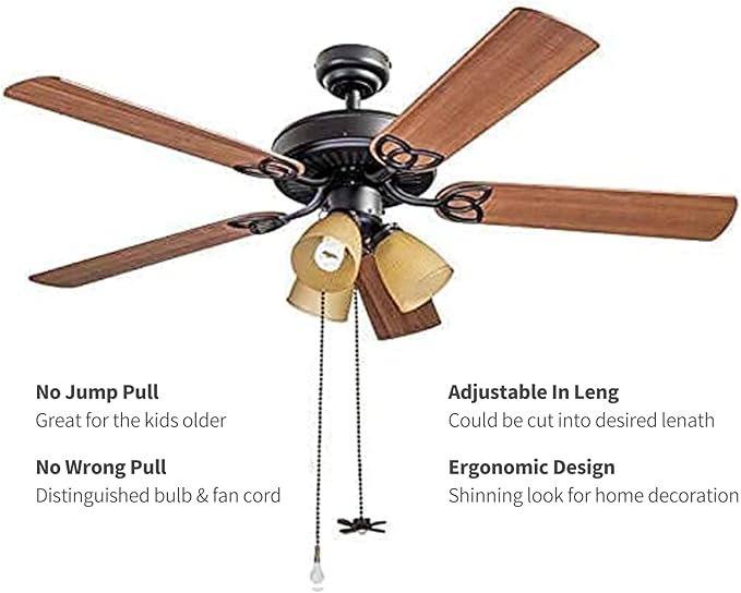 Ceiling Fan Pull Chain Extender, 𝟮𝟰 𝗶𝗻𝗰𝗵 Extra Long with Decorative Frosted Glass Bulb and Fan Cord,Fit All Standard 3mm Diameter Ceiling Fans (Antique)