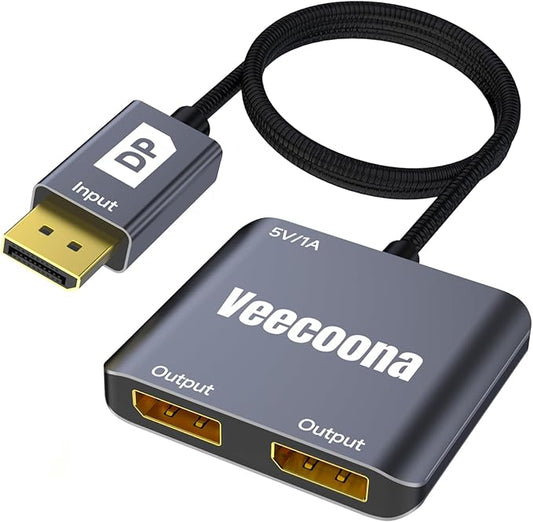 DisplayPort to Dual DisplayPort Splitter 1 in 2 Out | 4K60Hz, DP Source to DP Splitter Extended Display port splitter for Dual monitors, for Desktop,NVIDIA, AMD Graphics Card - MACOS Not Support MST