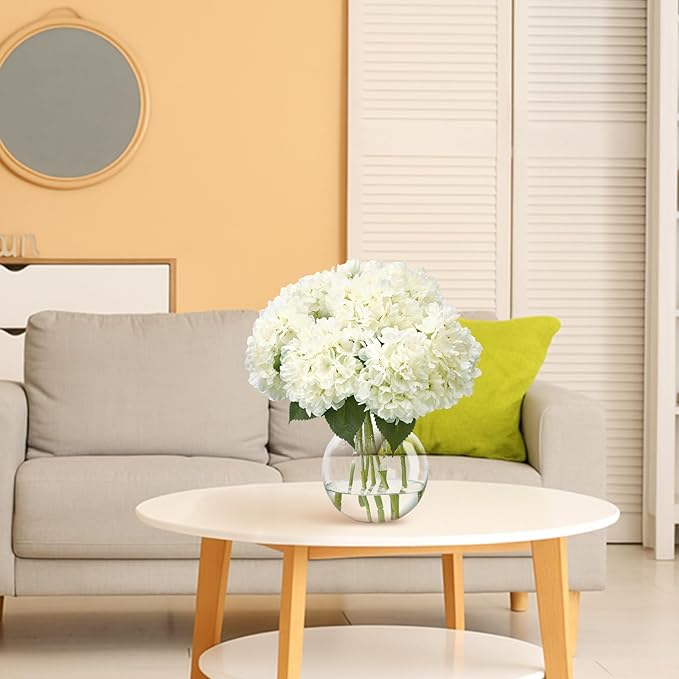 8 Pcs 18 Inch Hydrangea Artificial Flowers Faux Hydrangea Flowers with Stems Fake Bouquet Bulk Realistic Floral for Fall Home Table Christmas Indoor Outdoor Decoration (Beige)