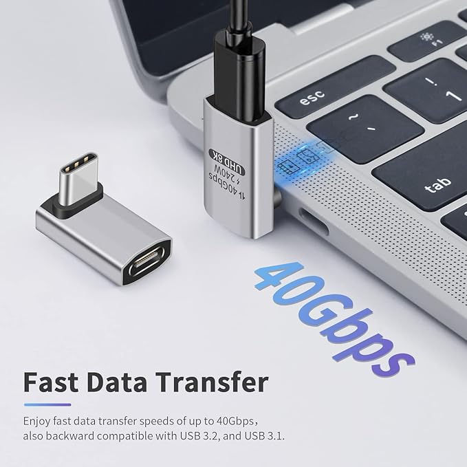 Duttek USB C 90 Degree Adapter [ 40Gbps, 240W PD,8K@60Hz Video] 90 Degree USB C Angle Adapter, Type C Male to Female Extender Connector for Tablet, HUB, Thunderbort ect 1 Pack