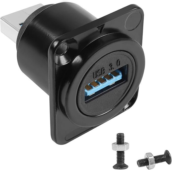 QIANRENON USB 3.0 Male to Female Panel Mount Adapter 5Gbps USB Plug to Socket Connector D/XLR Panel Mount for Data Transfer, Charging