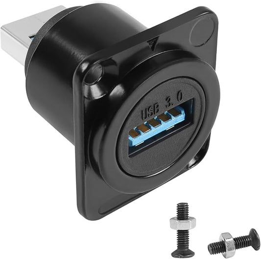 QIANRENON USB 3.0 Male to Female Panel Mount Adapter 5Gbps USB Plug to Socket Connector D/XLR Panel Mount for Data Transfer, Charging