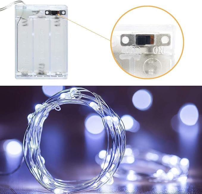 Sanniu Fairy Lights Battery Operated, 8 Packs Mini Battery Powered Copper Wire Starry String Lights for Christmas,Bedroom, Parties,Wedding,Indoor,Home Decoration (5m/16ft Cool White)