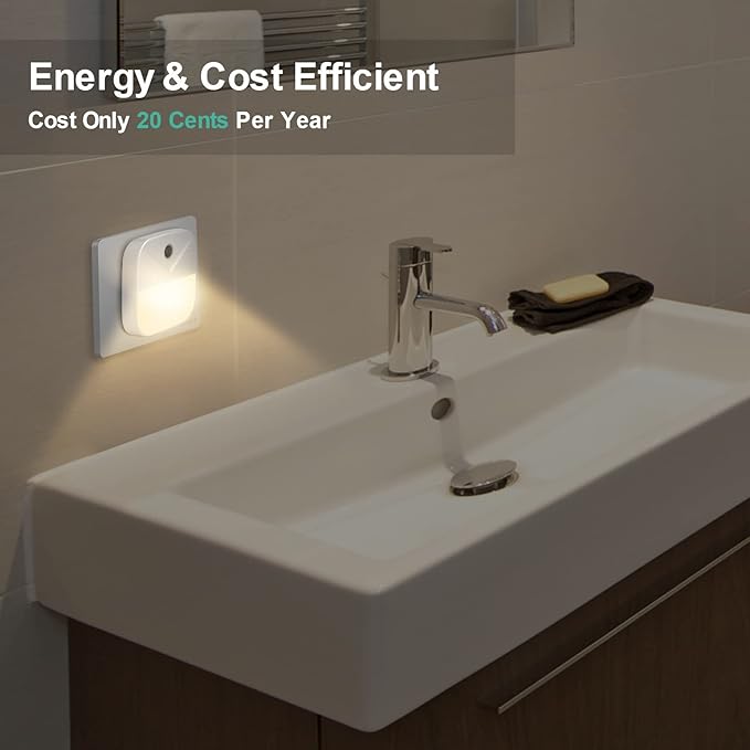 6 Pack Night Light Plug in, Warm White LED Nightlights with Smart Dusk to Dawn Sensor, Plug into Wall Nightlights Suitable for Bedroom, Bathroom, Hallway, Kitchen, Stairs, Kids, Adults, Kids Room