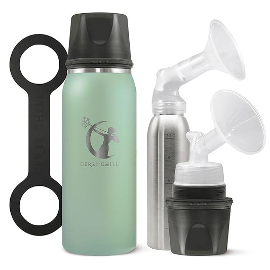 CERES CHILL OG Breastmilk Chiller, Reusable Storage Container, Up to 34 oz. - Bottle Cooler Keeps Milk at Safe Temperatures for Up to 20 Hours, Connects w/Most Pumps (Zen Green)