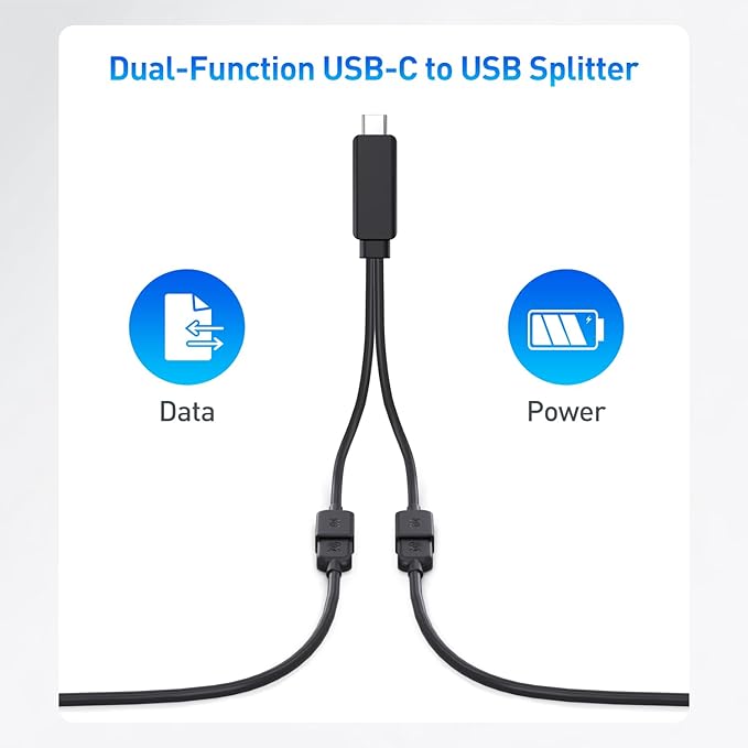 Cable Matters USB-C Male to Dual USBA Female Splitter 1 in 2 Out - 1ft, USBC to USB Splitter Hub with 480Mbps Data Transfer, BC 1.2 Charging Support