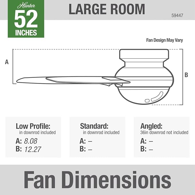 Hunter 52 inch Indoor Ceiling Fan with LED Light and Remote Control - Bronze Modern Ceiling Fan, Low Profile Mount, 4 Blades, For Bedroom, Living Room, or Kitchen, Quiet - Dempsey 59447, Noble Bronze