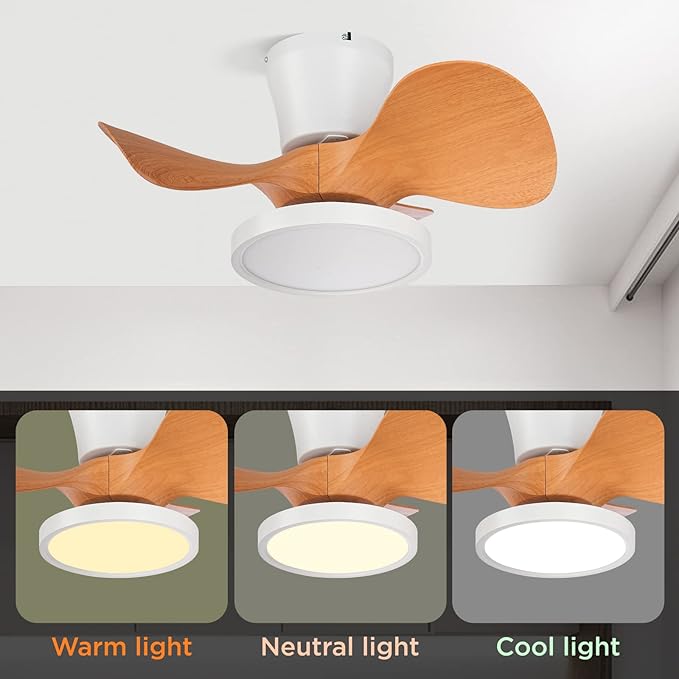 ocioc Quiet Ceiling Fan with LED Light 22 inch Large Air Volume Remote Control for Kitchen Bedroom Dining Room Patio