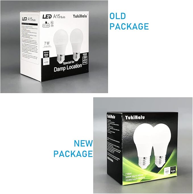 YukiHalu LED Refrigerator Light Bulb 60W Equivalent A15 Appliance Fridge Bulbs, Waterproof 600 Lumen 7W 120V Daylight 5000K E26 Medium Base, Small Size Bulb for Damp Location, Not-Dim, 2-Pack