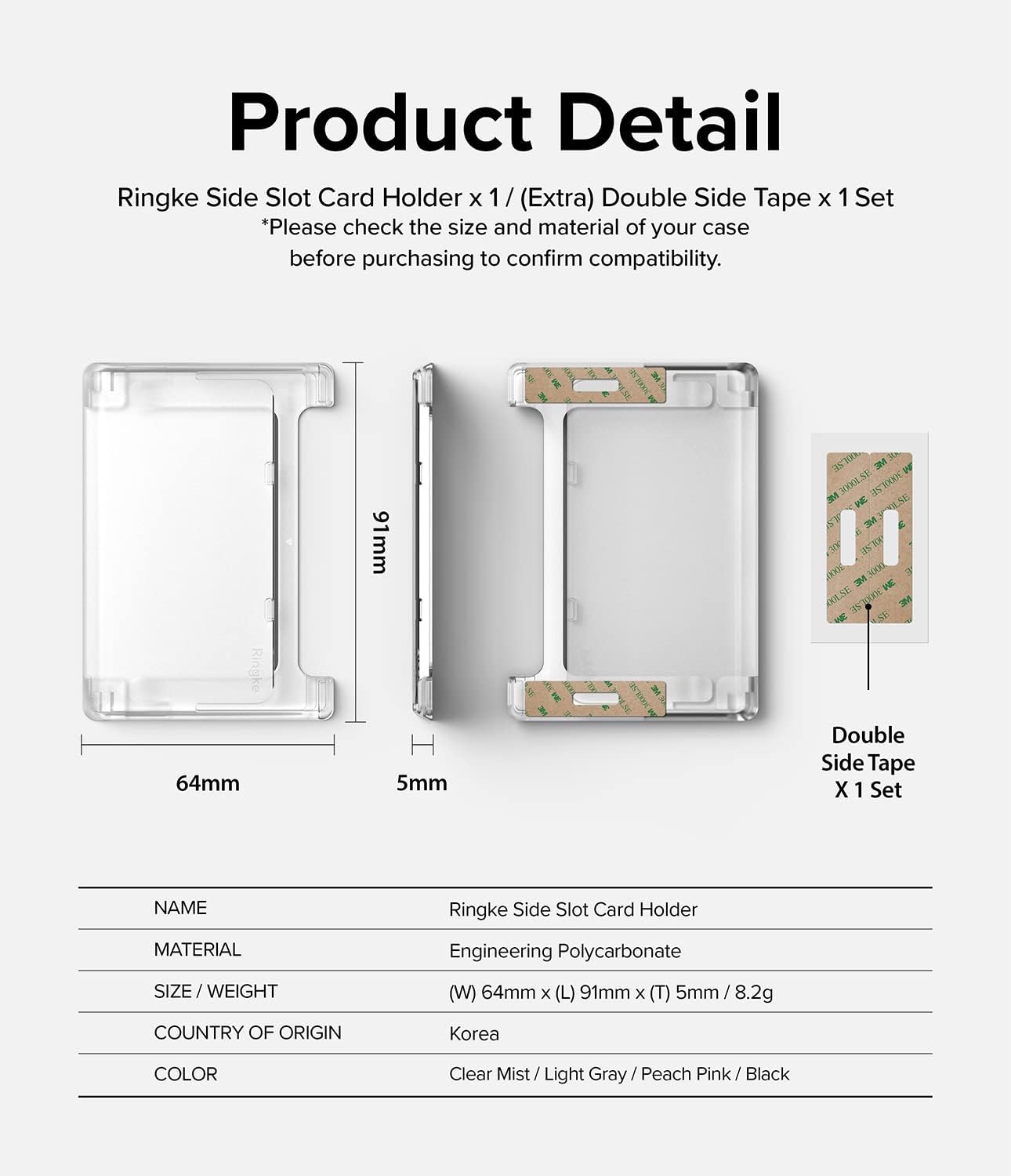 Ringke Side Slot Card Holder for Phone Case, Business Card Holder for iPhone, Galaxy, and Pixel, Clear Mist