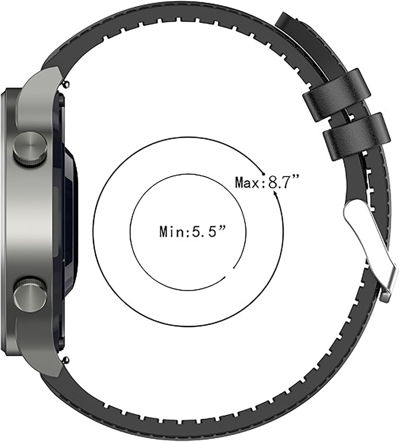 Lamshaw 22mm Leather Silicone Replacement Smartwatch Strap, Compatible for IDW13, IDW16, IDW19, TOOBUR, and More