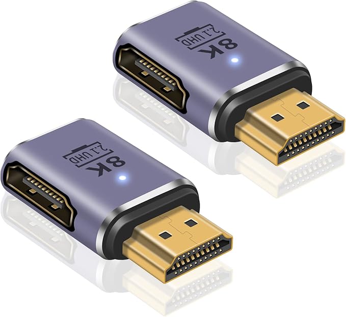 Poyiccot 8K HDMI Extension Adapter, 48Gbps HDMI Male to Female Extender Adapter 90 Degree UHD 2.1 Video and Audio Connector for HDTV, Switch, Xbox One, PS5, Laptop, 2-Pack