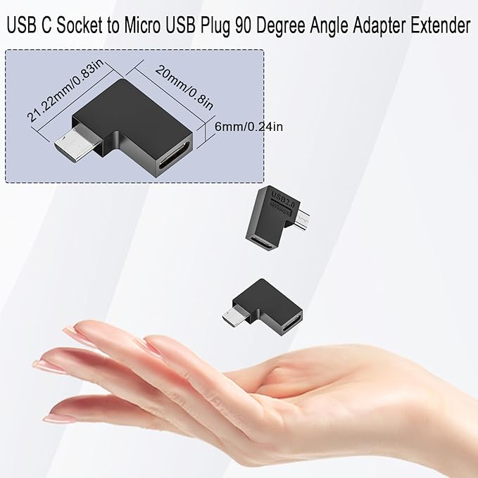 QIANRENON 90 Angle USB C to Micro USB Adapter - 10W (5V2A) 480Mbps, Left Angle Connector Plug, for Phone, Camera, MP3, MP4 - 2Pcs (Left Bend)